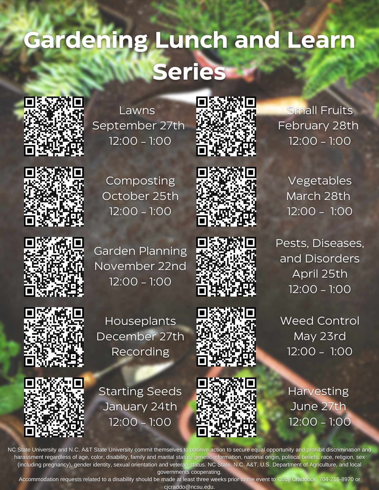 This is a picture of the QR Codes that can be used to registered for each Lunch and Learn Session.
